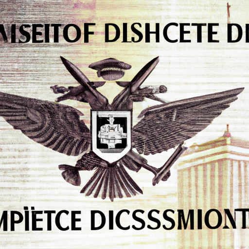 תמונה המתארת את סמל משרד הביטחון במדינה על רקע טקסטים ומסמכים משפטיים.
